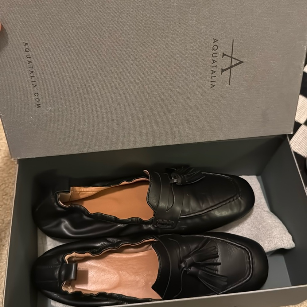 Brand new - Aquatalia Black Leather tassel Loafers size 9.5